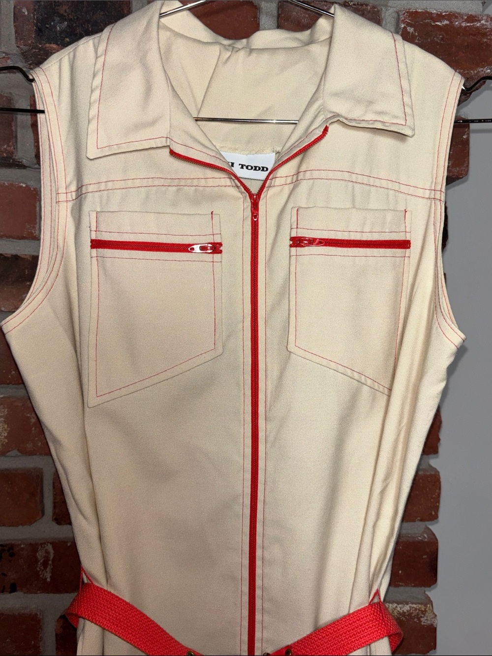 True Vintage Toni Todd 70’s Sleeveless Cream Zip-Front Dress w/ Original Belt 8 - Picture 6 of 9